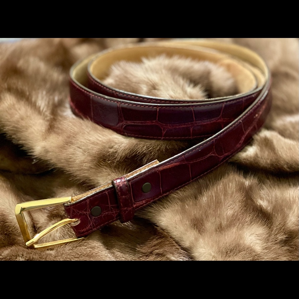 Classic wine colored Guffey’s genuine Alligator Belt with solid brass buckle